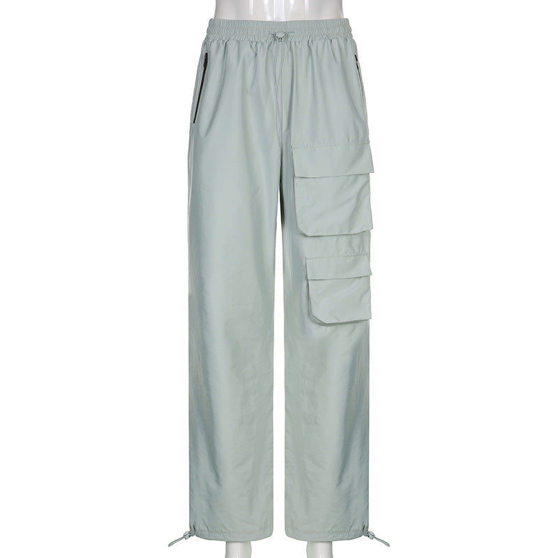 Street Wind High Waist Straight Tube Rope Pants