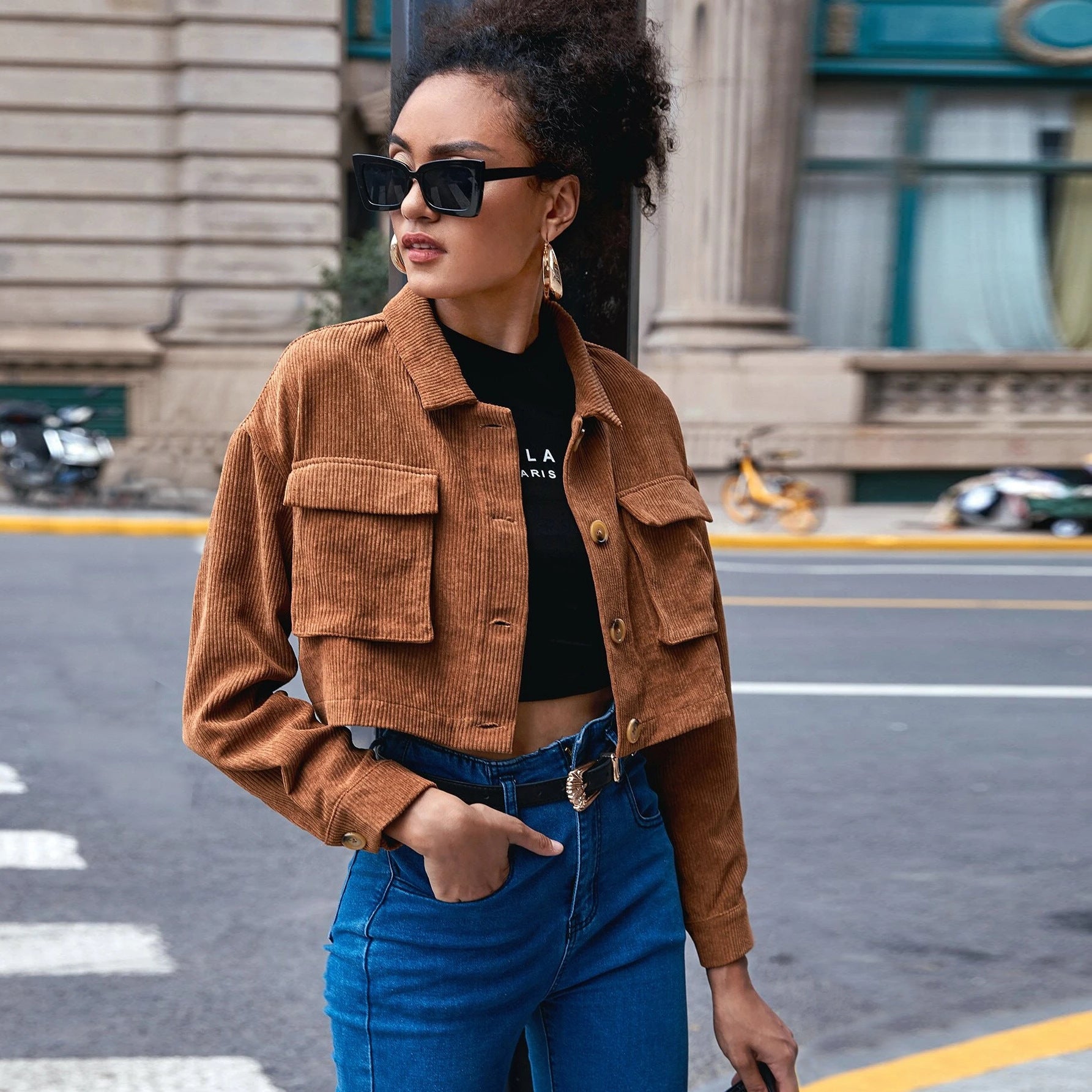 Corduroy Loose Short Long Sleeve Mini Coat